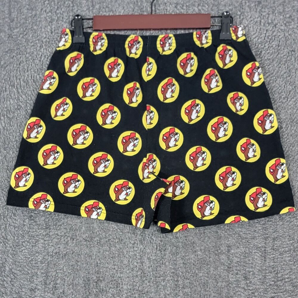 Buc-ees Lounge Sleep Wear Shorts Mens M Black Beaver All Over Print Boxer Style - Picture 6 of 8